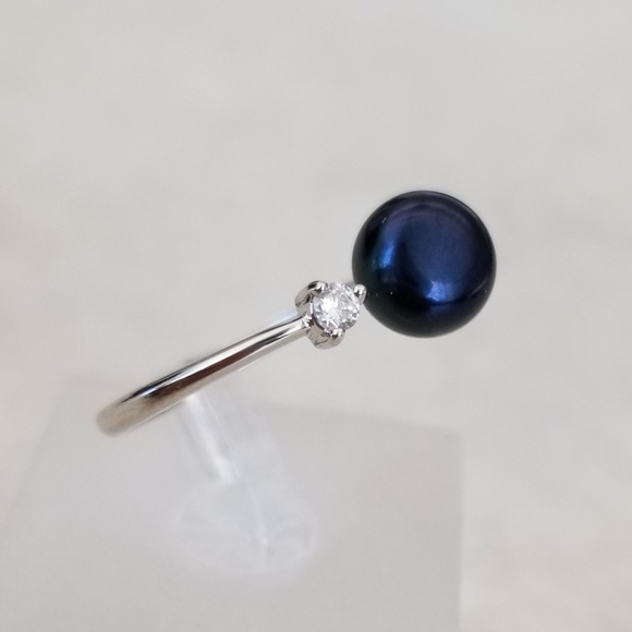8mm Freshwater Black Pearl Open Design Ring - Picture 4 of 7
